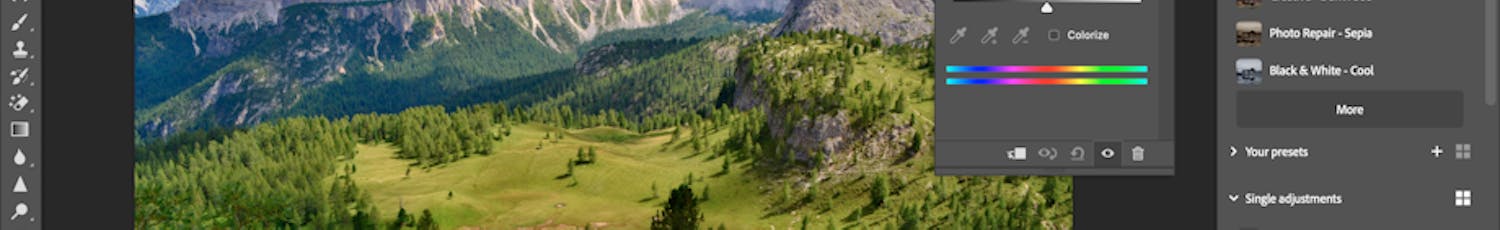 Arbetsytan Fotografering. Verktyg för vanlig fotoredigering finns tillgängliga här.